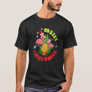 Camiseta Flamingo Christmas Tree Pineapple Xmas Light Merry