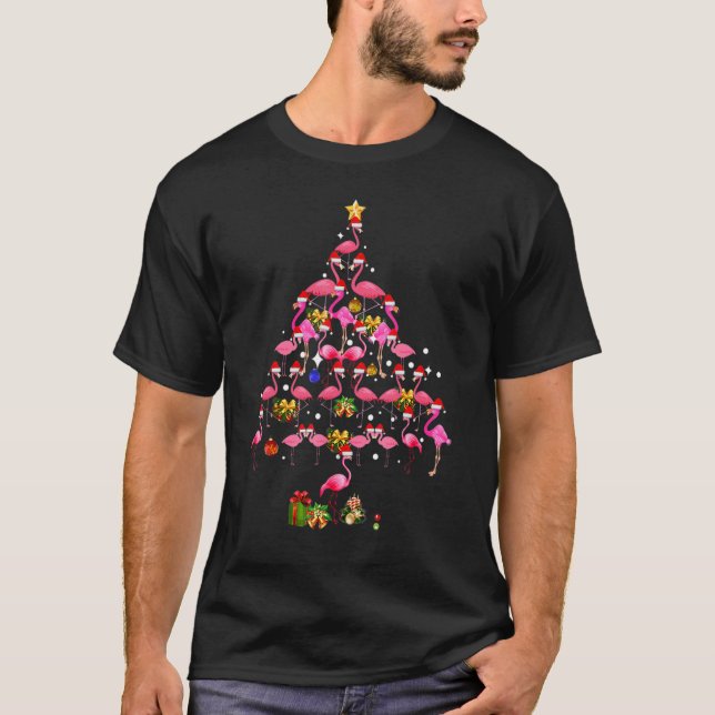 Camiseta Flamingo Christmas Tree Santa Hat Xmas Light Merry (Anverso)