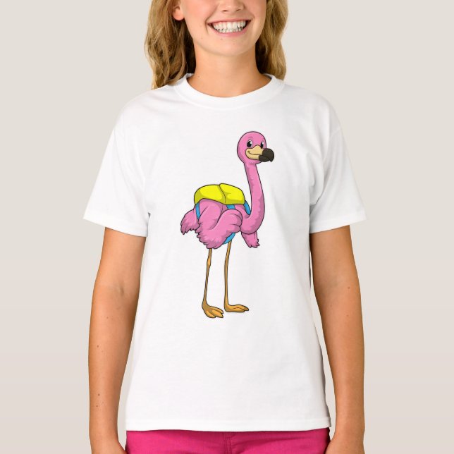 Camiseta Flamingo como alumno con bolso escolar (Anverso)