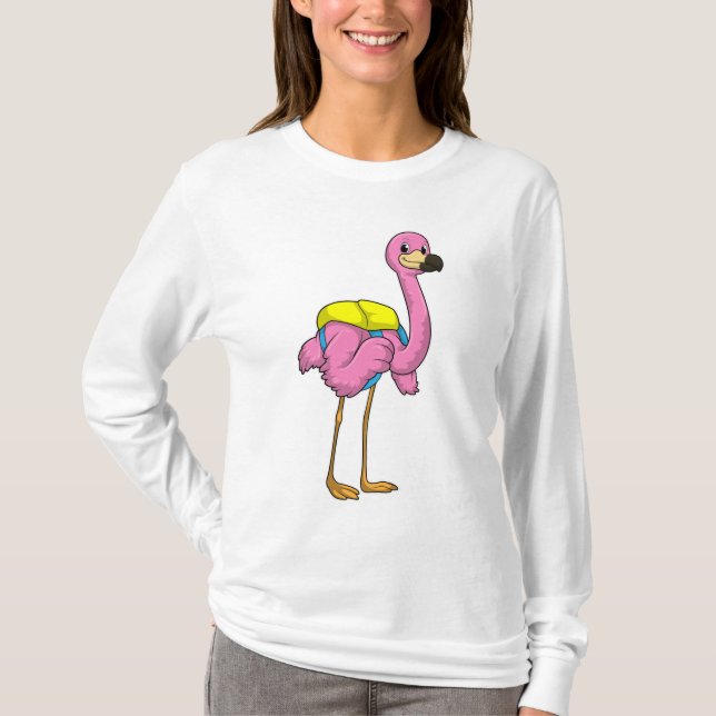 Camiseta Flamingo como alumno con bolso escolar (Anverso)