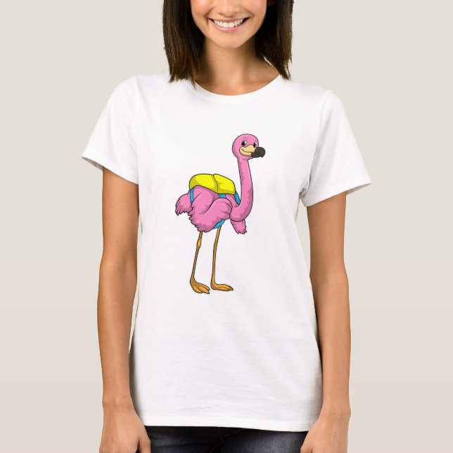 Camiseta Flamingo como alumno con bolso escolar (Anverso)