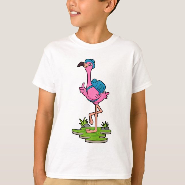 Camiseta Flamingo como excursionista con mochila (Anverso)