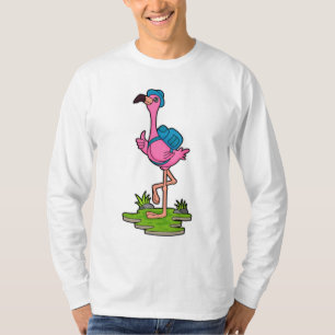 Camiseta Flamingo como excursionista con mochila