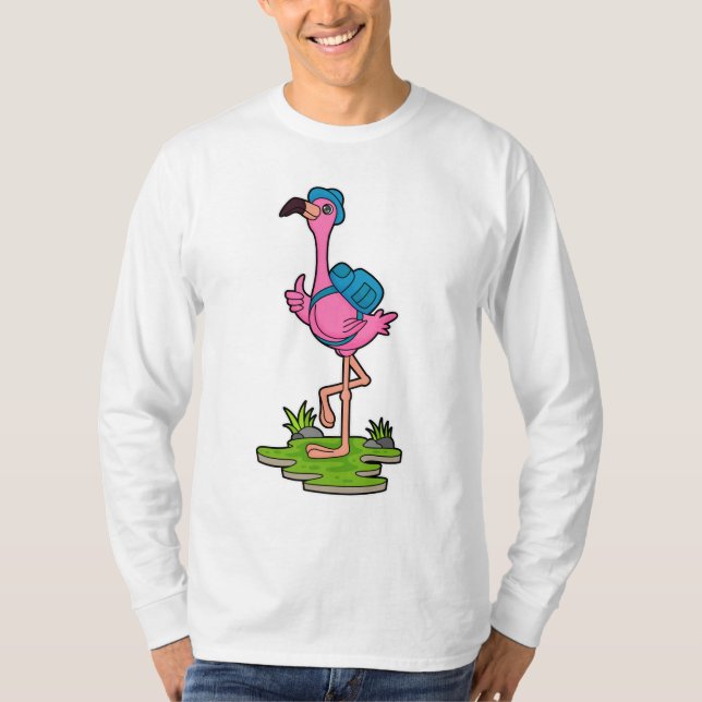 Camiseta Flamingo como excursionista con mochila (Anverso)