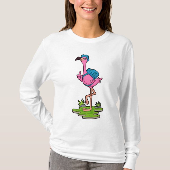 Camiseta Flamingo como excursionista con mochila (Anverso)