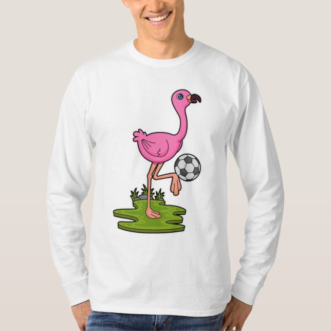 Camiseta Flamingo como jugador de fútbol con fútbol (Anverso)