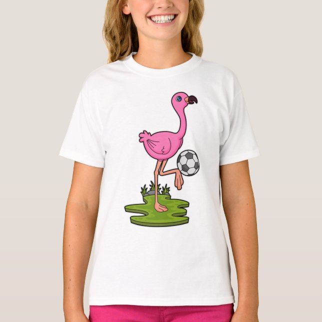 Camiseta Flamingo como jugador de fútbol con fútbol (Anverso)