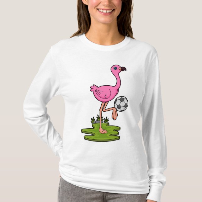 Camiseta Flamingo como jugador de fútbol con fútbol (Anverso)