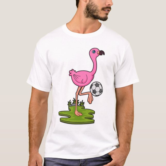 Camiseta Flamingo como jugador de fútbol con fútbol (Anverso)