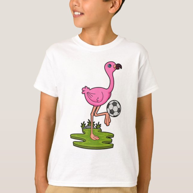 Camiseta Flamingo como jugador de fútbol con fútbol (Anverso)