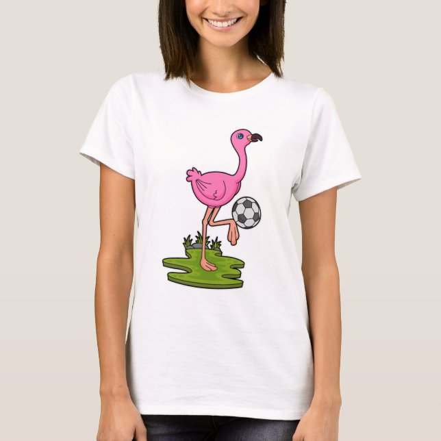 Camiseta Flamingo como jugador de fútbol con fútbol (Anverso)