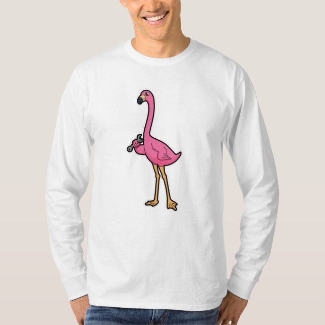 Camiseta Flamingo como mecánico con llave (Anverso)