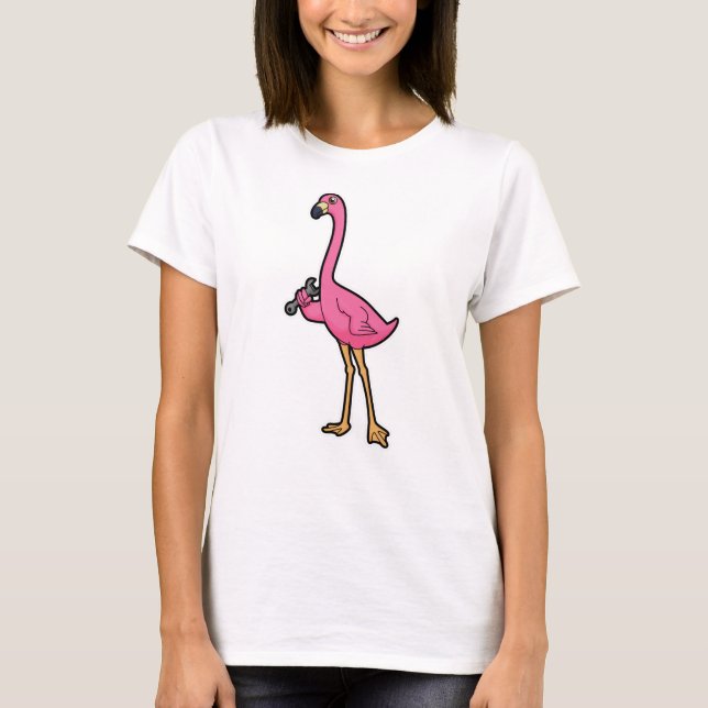Camiseta Flamingo como mecánico con llave (Anverso)