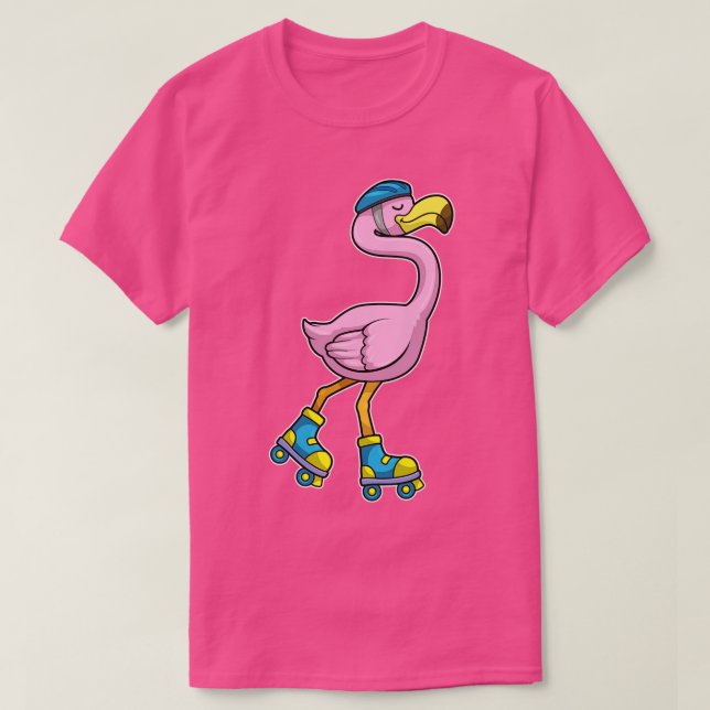 Camiseta Flamingo como patinador con casco de patines (Diseño del anverso)