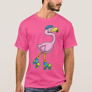 Camiseta Flamingo como patinador con casco de patines