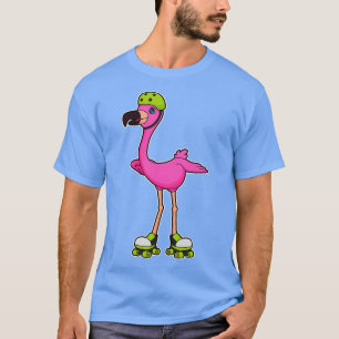 Camiseta Flamingo como patinador con casco de patines