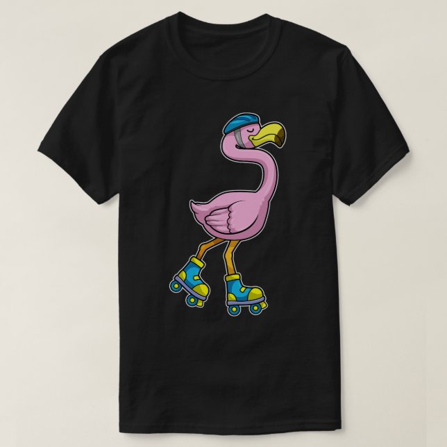 Camiseta Flamingo como patinador con casco de patines (Diseño del anverso)