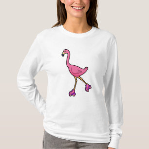 Camiseta Flamingo como patinador con patines