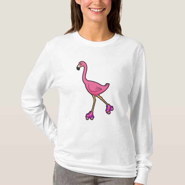 Camiseta Flamingo como patinador con patines (Anverso)