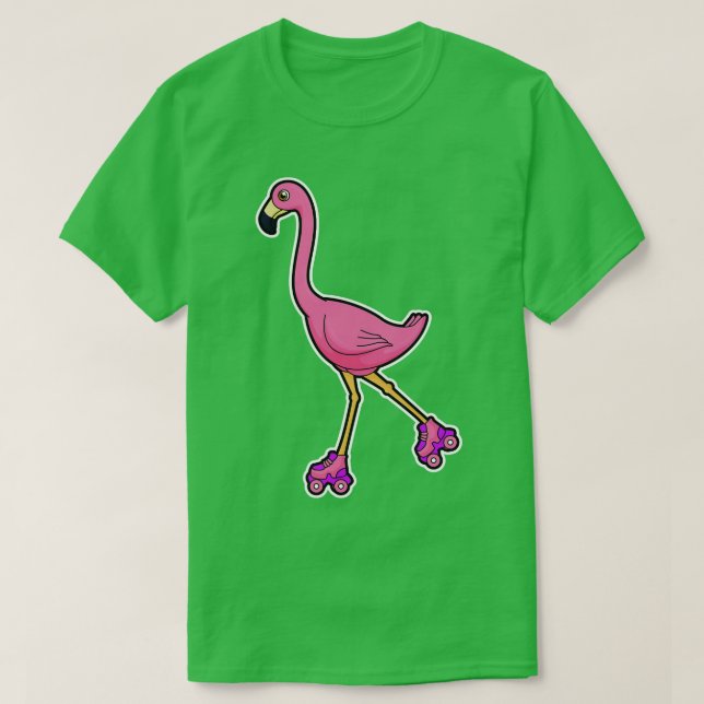 Camiseta Flamingo como patinador con patines (Diseño del anverso)