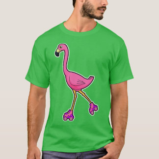 Camiseta Flamingo como patinador con patines