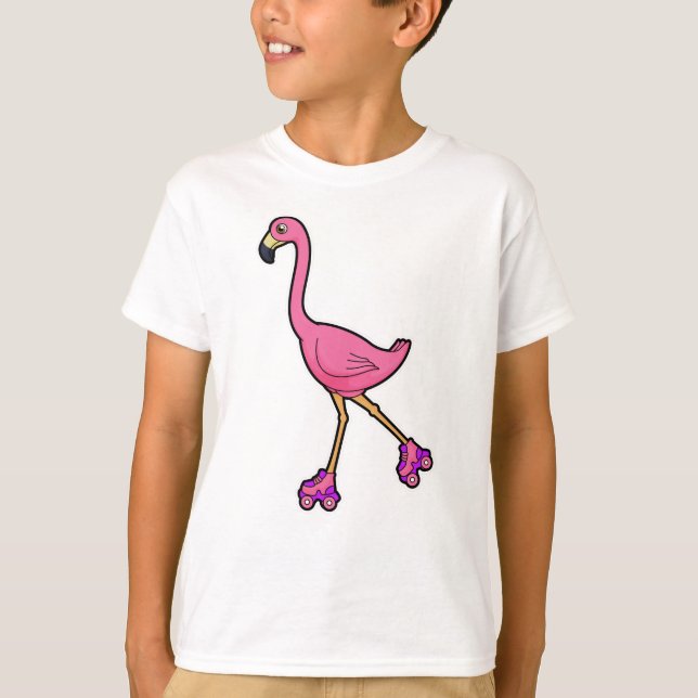 Camiseta Flamingo como patinador con patines (Anverso)