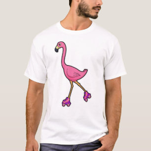 Camiseta Flamingo como patinador con patines