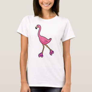 Camiseta Flamingo como patinador con patines