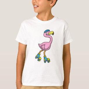 Camiseta Flamingo como patinador con patines en línea y cas