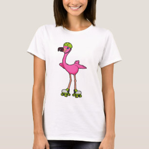 Camiseta Flamingo como patinador con patines y casco