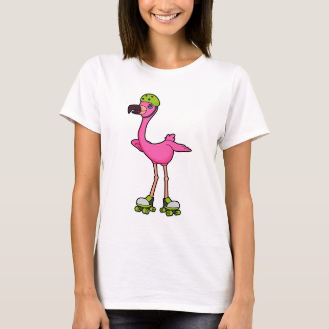 Camiseta Flamingo como patinador con patines y casco (Anverso)