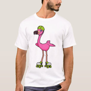 Camiseta Flamingo como patinador con patines y casco