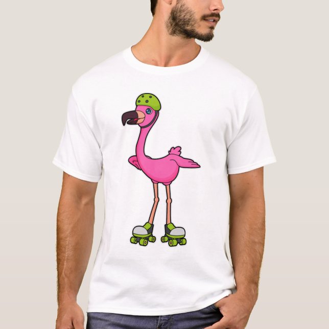 Camiseta Flamingo como patinador con patines y casco (Anverso)