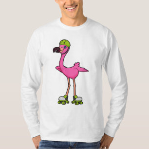 Camiseta Flamingo como patinador con patines y casco