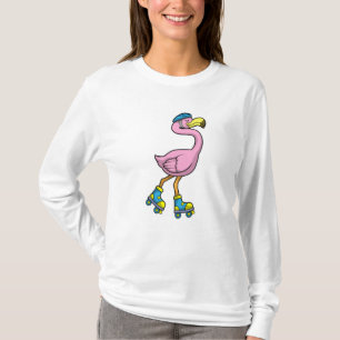 Camiseta Flamingo como patinador con patines y cascos