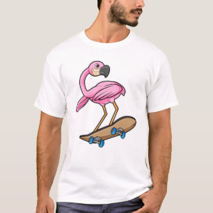 Camiseta Flamingo como Skater con Skateboard
