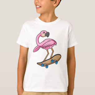 Camiseta Flamingo como Skater con Skateboard