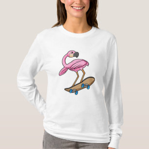 Camiseta Flamingo como Skater con Skateboard