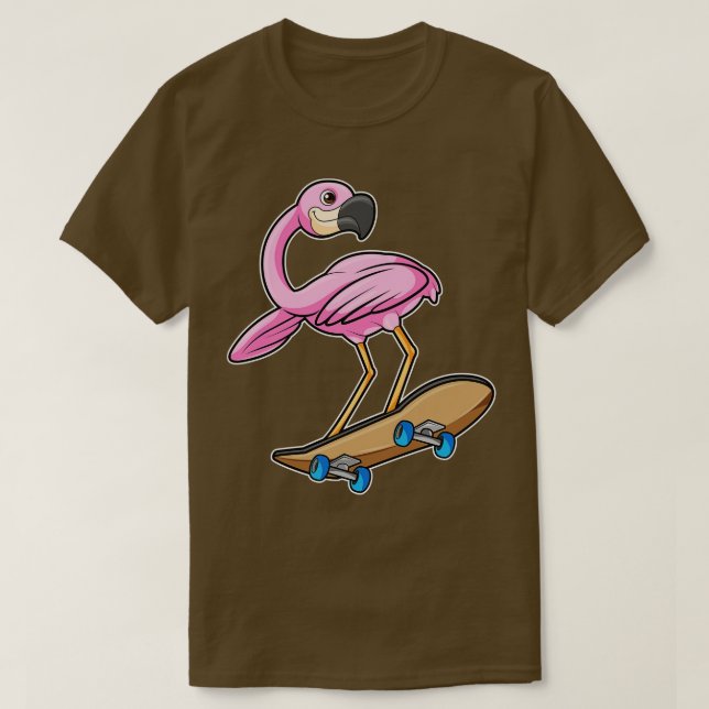 Camiseta Flamingo como Skater con Skateboard (Diseño del anverso)
