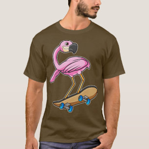 Camiseta Flamingo como Skater con Skateboard