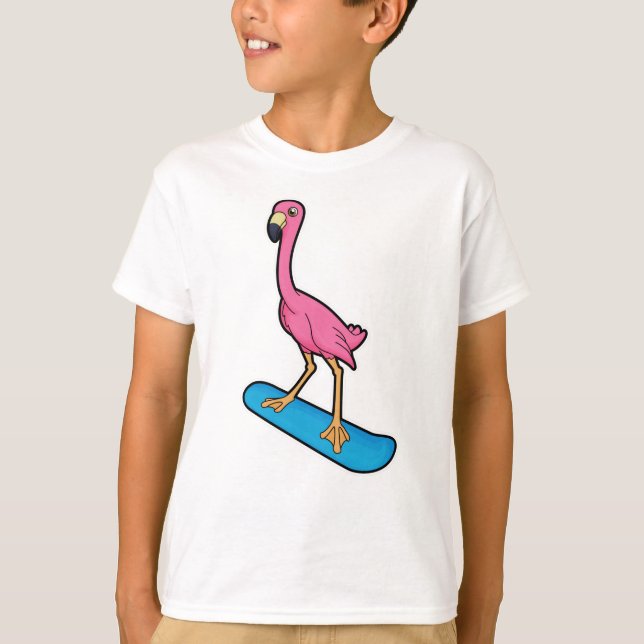 Camiseta Flamingo como snowboard con Snowbaord (Anverso)