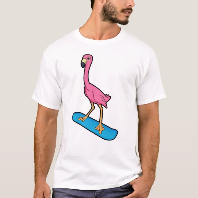 Camiseta Flamingo como snowboard con Snowbaord (Anverso)