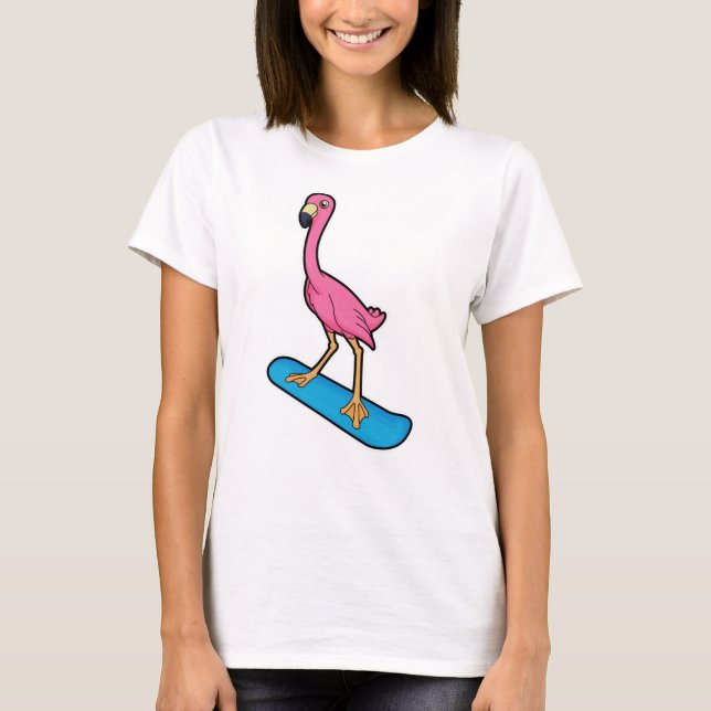 Camiseta Flamingo como snowboard con Snowbaord (Anverso)