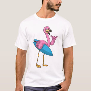 Camiseta Flamingo como surfista con Surfboard