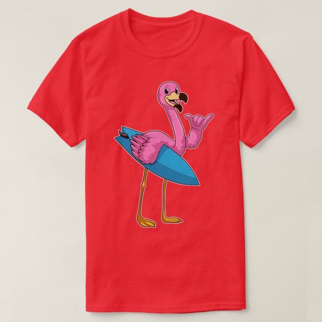 Camiseta Flamingo como surfista con Surfboard (Diseño del anverso)