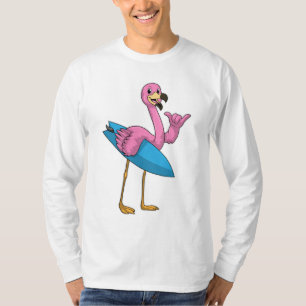 Camiseta Flamingo como surfista con Surfboard