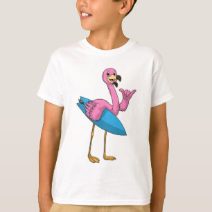 Camiseta Flamingo como surfista con Surfboard