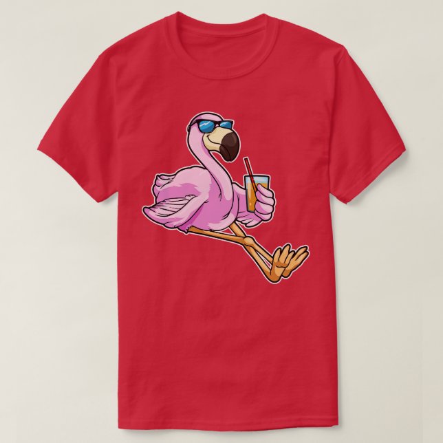 Camiseta Flamingo con bebida con paja (Diseño del anverso)