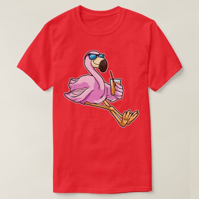Camiseta Flamingo con bebida con paja (Diseño del anverso)