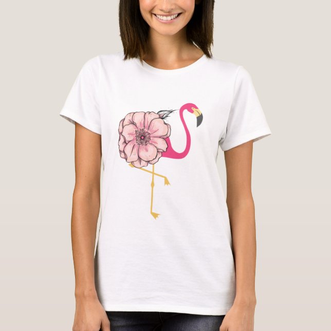 Camiseta Flamingo con diseño floral (Anverso)